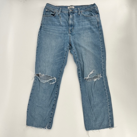 Madewell The High Rise Slim Crop Boy Distressed Rough Hem Jeans Size 31 Women’s - Picture 1 of 7